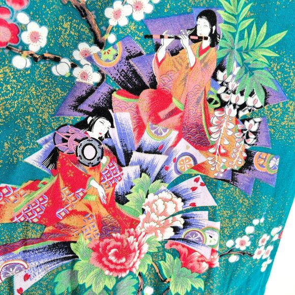 Vintage y2k Japanese Teal 100% Cotton Twill Child’s Kimono - Picture 5 of 7